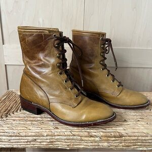 Larry Mahan Women’s Lace Up Leather Boots Size 8 Brown Vintage Distressed